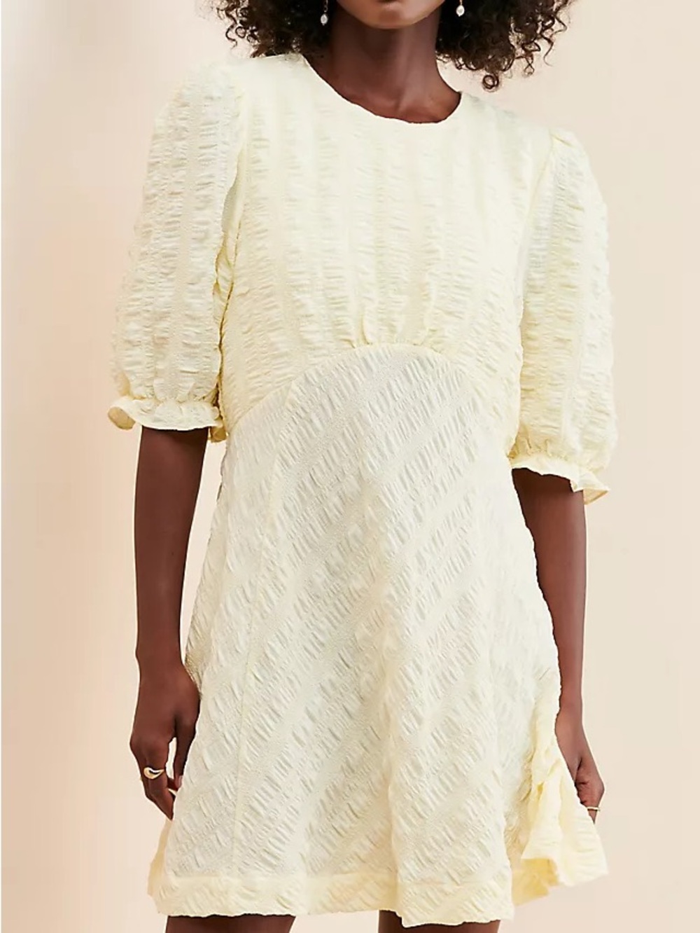 En Saison butter Yellow Textured Mini Dress - Picture 2 of 10